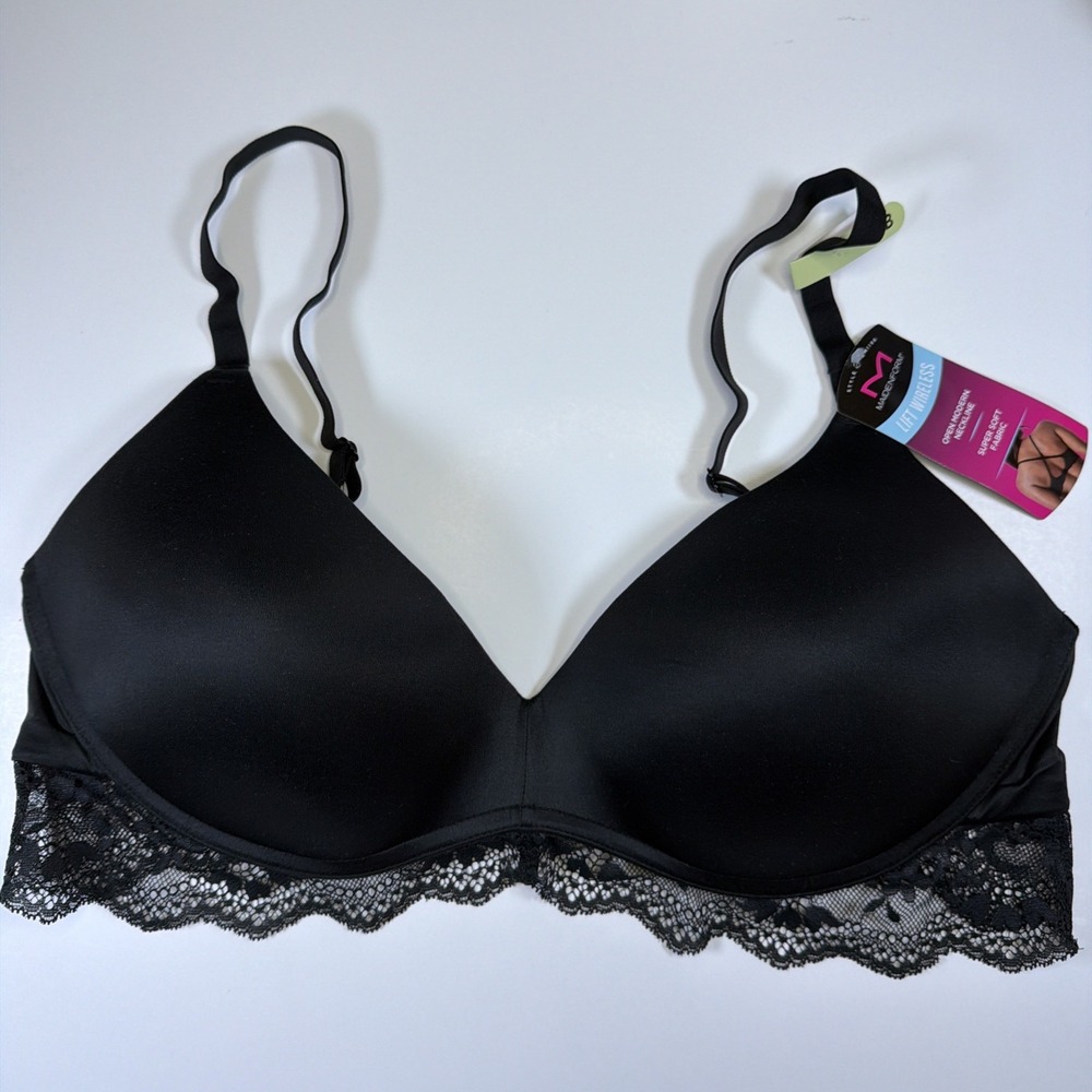 Maidenform DM1196 Lift Wireless Bra Lightly Padded Lace Womens 40B Black